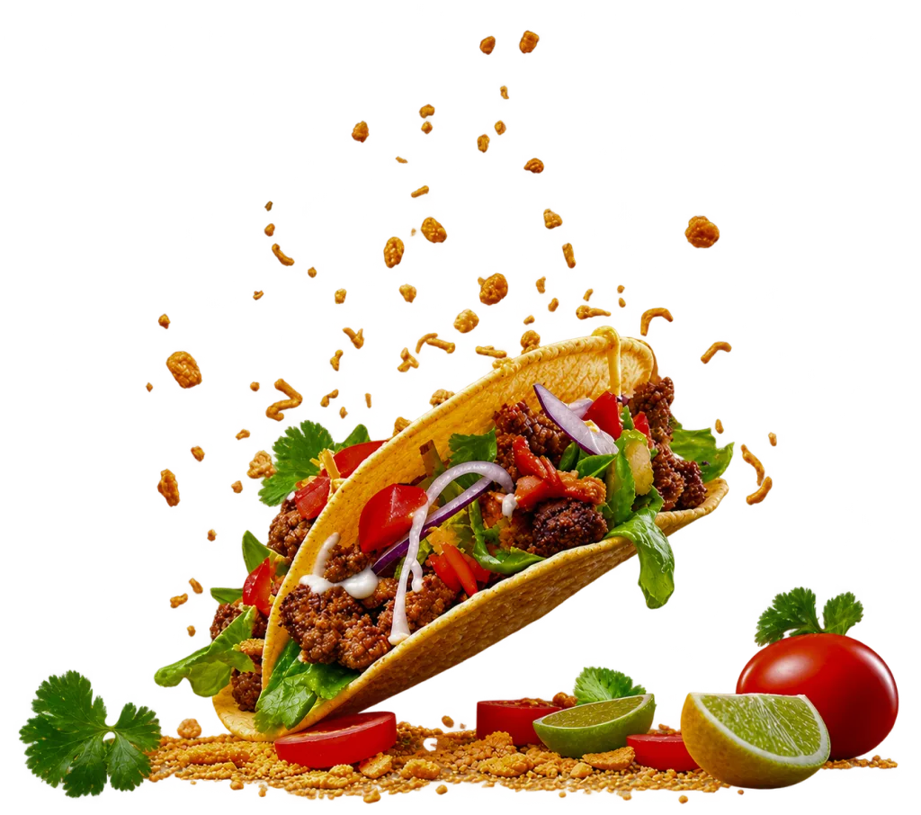 Crunchy taco loaded with seasoned beef, lettuce, tomato and lime